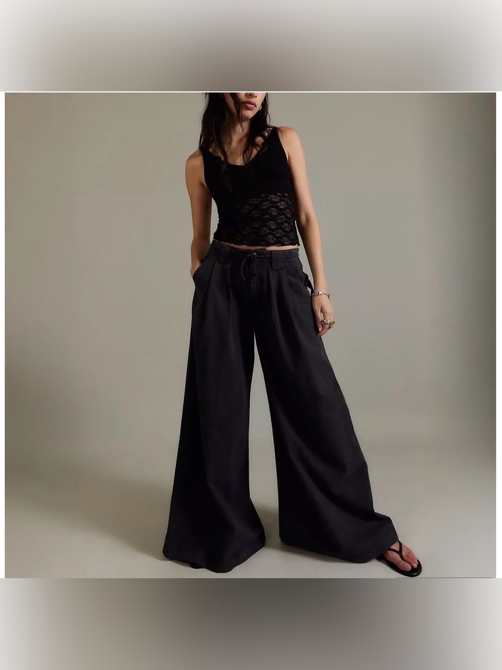 Free People Julien Wide Leg Chino Trousers in Black